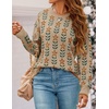 image:imageZESICA Womens Long Sleeve Crewneck Printed Knitted SweatersKhaki