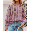 image:imageZESICA Womens Long Sleeve Crewneck Printed Knitted SweatersPink