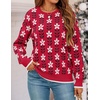 image:imageZESICA Womens Long Sleeve Crewneck Printed Knitted SweatersRed
