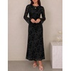 image:imageZESICA Womens Long Sleeve Floral Fall Bodycon Ruched Mesh Maxi Formal DressBlack