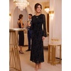 image:imageZESICA Womens Long Sleeve Floral Fall Bodycon Ruched Mesh Maxi Formal DressBlack