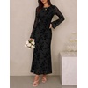 image:imageZESICA Womens Long Sleeve Floral Fall Bodycon Ruched Mesh Maxi Formal DressBlack