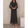 image:imageZESICA Womens Long Sleeve Floral Fall Bodycon Ruched Mesh Maxi Formal DressBlack Polka Dot