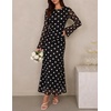 image:imageZESICA Womens Long Sleeve Floral Fall Bodycon Ruched Mesh Maxi Formal DressBlack Polka Dot