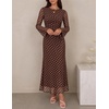image:imageZESICA Womens Long Sleeve Floral Fall Bodycon Ruched Mesh Maxi Formal DressCoffee Polka Dot