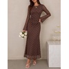 image:imageZESICA Womens Long Sleeve Floral Fall Bodycon Ruched Mesh Maxi Formal DressCoffee Polka Dot