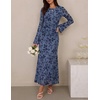 image:imageZESICA Womens Long Sleeve Floral Fall Bodycon Ruched Mesh Maxi Formal DressDusty Blue
