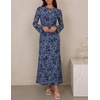 image:imageZESICA Womens Long Sleeve Floral Fall Bodycon Ruched Mesh Maxi Formal DressDusty Blue