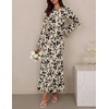 image:imageZESICA Womens Long Sleeve Floral Fall Bodycon Ruched Mesh Maxi Formal DressFloral Apricot