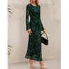 image:imageZESICA Womens Long Sleeve Floral Fall Bodycon Ruched Mesh Maxi Formal DressGreen