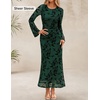image:imageZESICA Womens Long Sleeve Floral Fall Bodycon Ruched Mesh Maxi Formal DressGreen