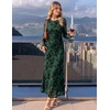 image:imageZESICA Womens Long Sleeve Floral Fall Bodycon Ruched Mesh Maxi Formal DressGreen