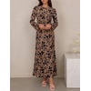 image:imageZESICA Womens Long Sleeve Floral Fall Bodycon Ruched Mesh Maxi Formal DressKhaki