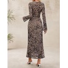image:imageZESICA Womens Long Sleeve Floral Fall Bodycon Ruched Mesh Maxi Formal DressLeopard Brown