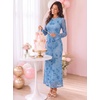 image:imageZESICA Womens Long Sleeve Floral Fall Bodycon Ruched Mesh Maxi Formal DressLight Blue