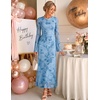 image:imageZESICA Womens Long Sleeve Floral Fall Bodycon Ruched Mesh Maxi Formal DressLight Blue