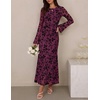 image:imageZESICA Womens Long Sleeve Floral Fall Bodycon Ruched Mesh Maxi Formal DressMauve