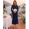 image:imageZESICA Womens Long Sleeve Floral Fall Bodycon Ruched Mesh Maxi Formal DressNavy