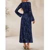 image:imageZESICA Womens Long Sleeve Floral Fall Bodycon Ruched Mesh Maxi Formal DressNavy