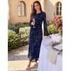 image:imageZESICA Womens Long Sleeve Floral Fall Bodycon Ruched Mesh Maxi Formal DressNavy