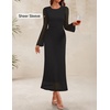 image:imageZESICA Womens Long Sleeve Floral Fall Bodycon Ruched Mesh Maxi Formal DressSolid Black