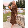 image:imageZESICA Womens Long Sleeve Floral Fall Bodycon Ruched Mesh Maxi Formal DressTie Dye Brown