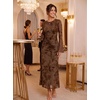 image:imageZESICA Womens Long Sleeve Floral Fall Bodycon Ruched Mesh Maxi Formal DressTie Dye Brown