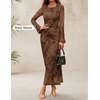 image:imageZESICA Womens Long Sleeve Floral Fall Bodycon Ruched Mesh Maxi Formal DressTie Dye Brown
