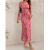 image:imageZESICA Womens Long Sleeve Floral Fall Bodycon Ruched Mesh Maxi Formal DressTie Dye Pink