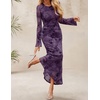 image:imageZESICA Womens Long Sleeve Floral Fall Bodycon Ruched Mesh Maxi Formal DressTie Dye Purple