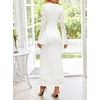image:imageZESICA Womens Long Sleeve Floral Fall Bodycon Ruched Mesh Maxi Formal DressWhite