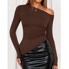 image:imageZESICA Womens Off The Shoulder Asymmetrical Going Out TopsCoffee