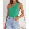 image:imageZESICA Womens One Shoulder Tank Summer Sleeveless T Shirt Ribbed Knit Slim Fit Sexy Casual Basic Tee TopsGreen