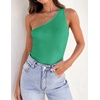 image:imageZESICA Womens One Shoulder Tank Summer Sleeveless T Shirt Ribbed Knit Slim Fit Sexy Casual Basic Tee TopsGreen