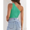 image:imageZESICA Womens One Shoulder Tank Summer Sleeveless T Shirt Ribbed Knit Slim Fit Sexy Casual Basic Tee TopsGreen