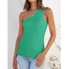image:imageZESICA Womens One Shoulder Tank Summer Sleeveless T Shirt Ribbed Knit Slim Fit Sexy Casual Basic Tee TopsGreen