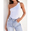 image:imageZESICA Womens One Shoulder Tank Summer Sleeveless T Shirt Ribbed Knit Slim Fit Sexy Casual Basic Tee TopsWhite