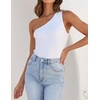 image:imageZESICA Womens One Shoulder Tank Summer Sleeveless T Shirt Ribbed Knit Slim Fit Sexy Casual Basic Tee TopsWhite