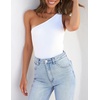 image:imageZESICA Womens One Shoulder Tank Summer Sleeveless T Shirt Ribbed Knit Slim Fit Sexy Casual Basic Tee TopsWhite