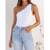 image:imageZESICA Womens One Shoulder Tank Summer Sleeveless T Shirt Ribbed Knit Slim Fit Sexy Casual Basic Tee TopsWhite
