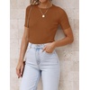 image:imageZESICA Womens Short Sleeve Sweater Tops 2026 Summer Crewneck Basic T ShirtBrown