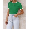 image:imageZESICA Womens Short Sleeve Sweater Tops 2026 Summer Crewneck Basic T ShirtGreen