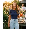 image:imageZESICA Womens Short Sleeve Sweater Tops 2026 Summer Crewneck Basic T ShirtNavy