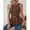 image:imageZESICA Womens Sleeveless Business Casual Peplum Tank TopsBrown