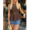 image:imageZESICA Womens Sleeveless Business Casual Peplum Tank TopsBrown