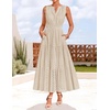image:imageZESICA Womens Sleeveless V Neck Hollow Out Eyelet A Line Flowy Maxi DressApricot