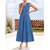 image:imageZESICA Womens Sleeveless V Neck Hollow Out Eyelet A Line Flowy Maxi DressBlue