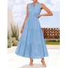 image:imageZESICA Womens Sleeveless V Neck Hollow Out Eyelet A Line Flowy Maxi DressSky