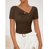 image:imageZESICA Womens Summer Asymmetrical Ruched TShirts Going Out Cute Work TopsCoffee