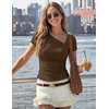 image:imageZESICA Womens Summer Asymmetrical Ruched TShirts Going Out Cute Work TopsCoffee